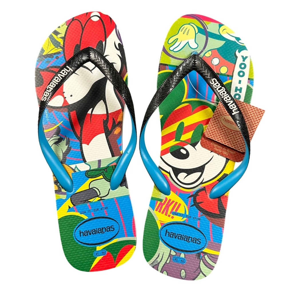 NWT‎ Havaianas Men's Size 13 Disney Pop Art Mickey Mouse Pluto Flip Flop Sandals